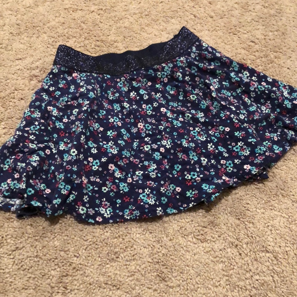 Justice Blue Floral Skort w/Glitter Elastic Waist